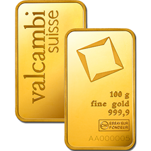 100 Gram Valcambi Suisse Gold Bar 999.0